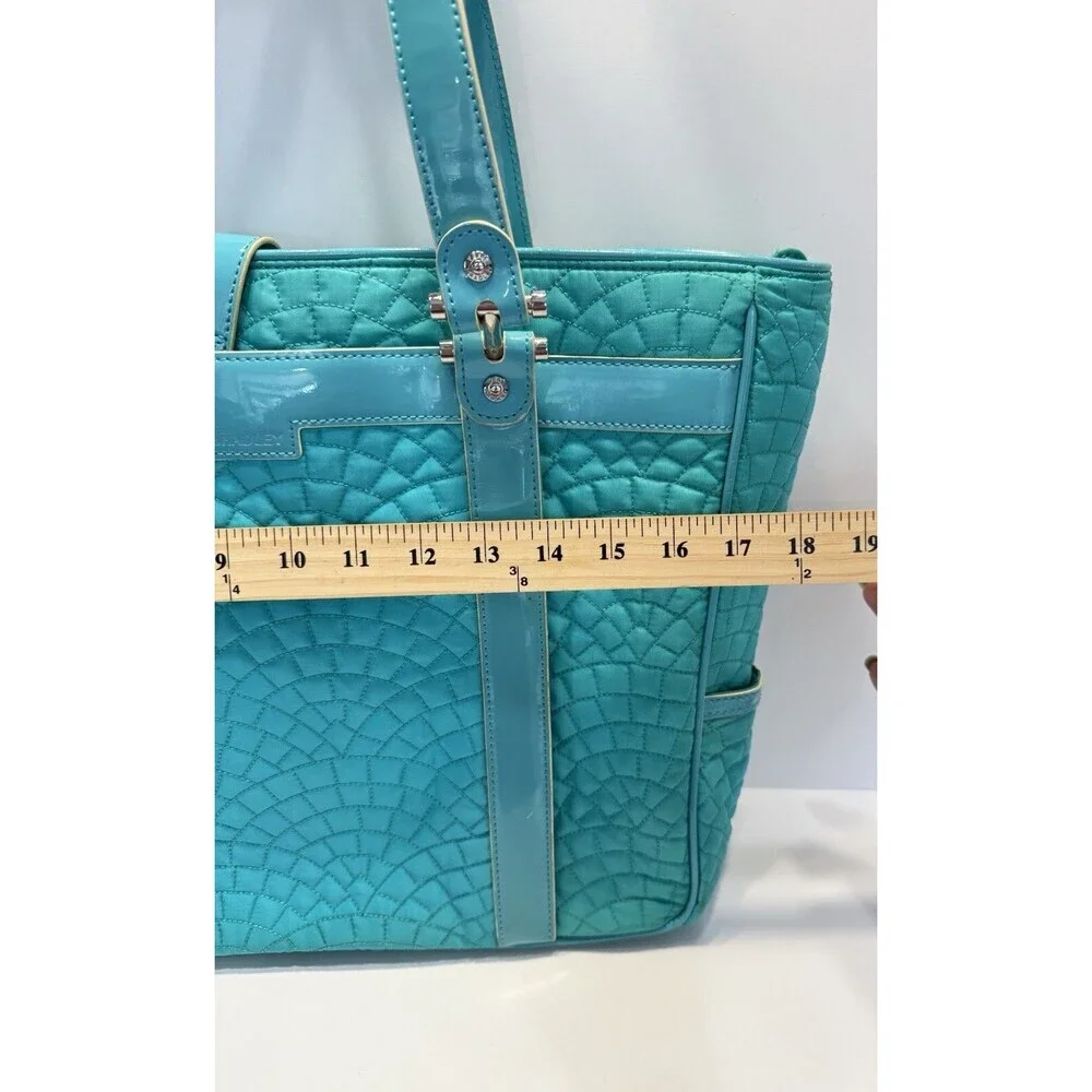 Vera Bradley Vera Tote Forever Green Teal Checkered Quilted Laptop Bistro Large